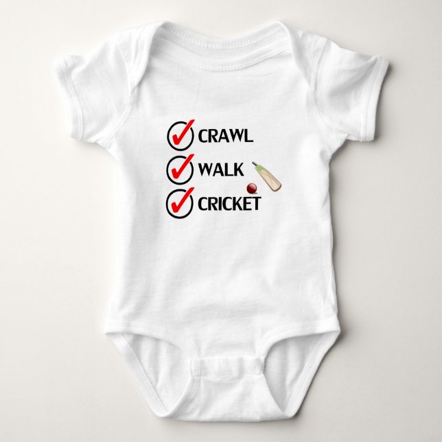 Crawl Walk Cricket Baby Bodysuit (Front)