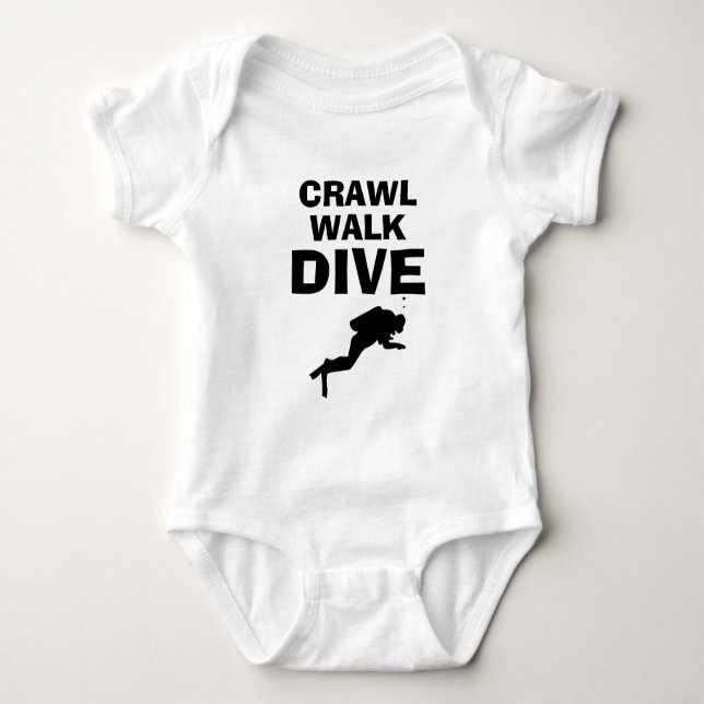 Crawl Walk Dive funny scuba diving baby bodysuit (Front)