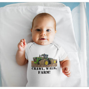 Crawl Walk Farm Funny Tractor Equipment Baby Bodysuit