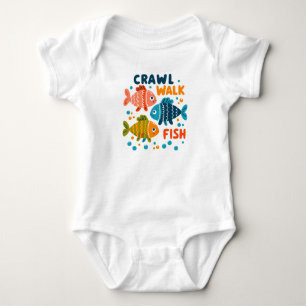 Crawl Walk Fish Fishing Aquatic Milestones Baby Bodysuit