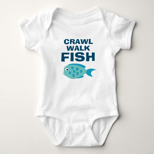 Crawl Walk Fish funny fishing baby bodysuit (Front)