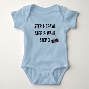 "Crawl Walk Game" Blue Infant Crawler Baby Bodysuit
