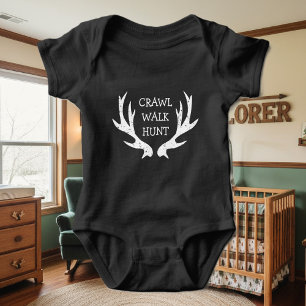 CRAWL WALK HUNT deer antler bodysuit for new baby