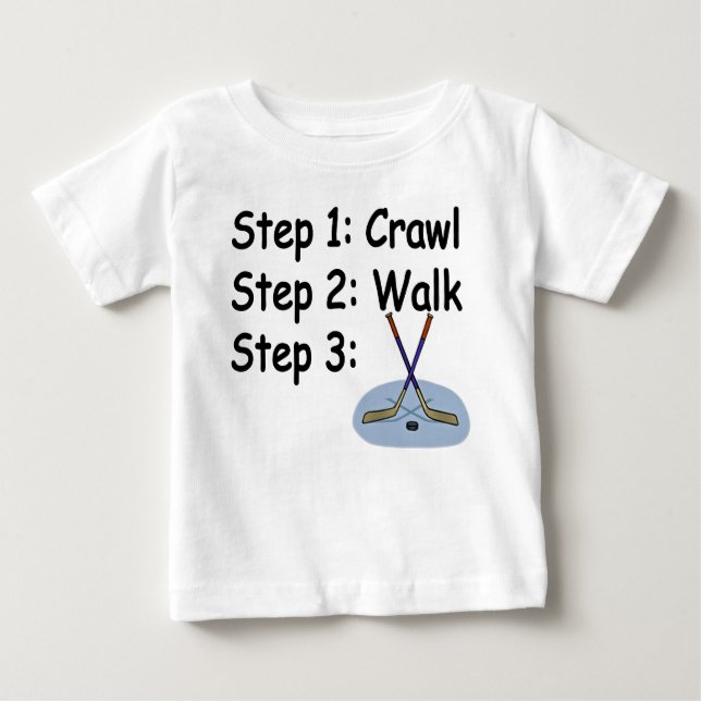 Crawl, Walk, Play Hockey baby t-shirt (Front)