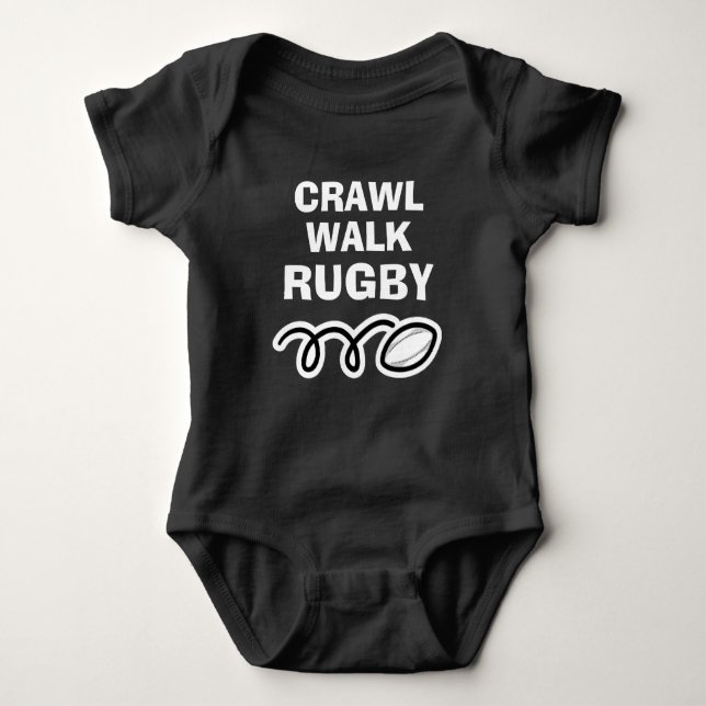 CRAWL WALK RUGBY sports bodysuit for new baby (Front)