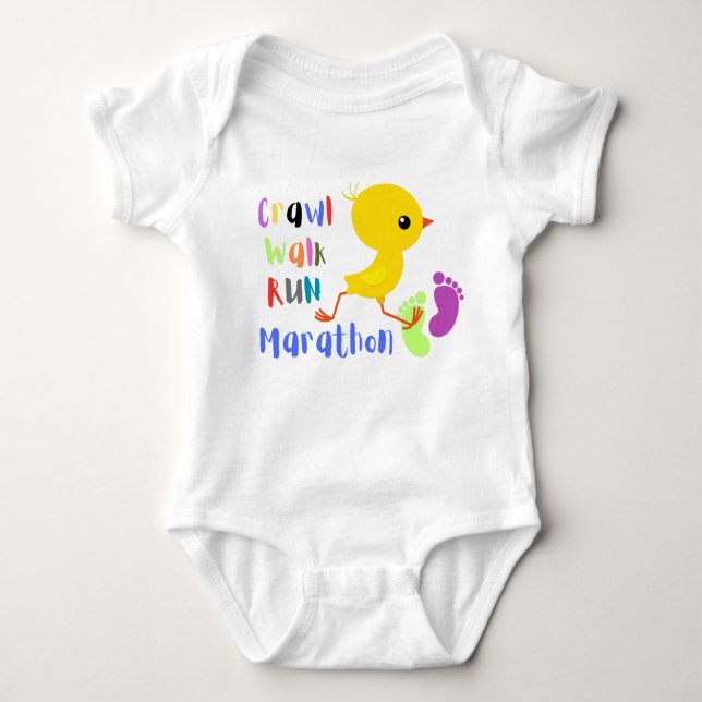 Crawl Walk Run Marathon Start Baby Bodysuit (Front)