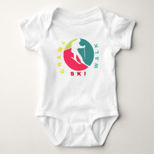 Crawl,walk,ski, girly baby funny skiing bodysuit