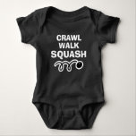 CRAWL WALK SQUASH sports bodysuit for new baby<br><div class="desc">CRAWL WALK SQUASH blue bodysuit for new baby. Funny quote for newborn child and parents. Fun 1st Birthday / baby shower / pregnancy gift ideas for new mum or dad / parents / grandparents. Available in other colours. Cute sports jumpsuit design with typography template. Custom body suit for infants and...</div>