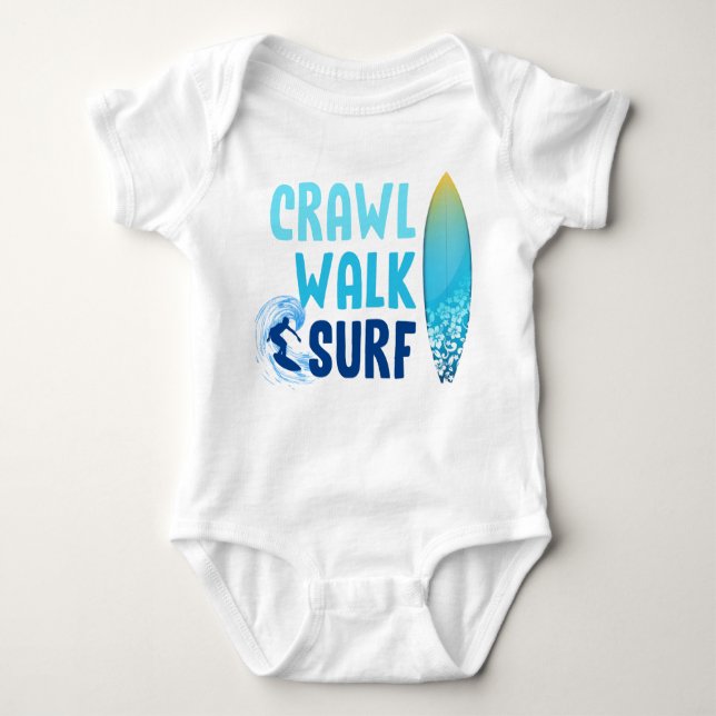 Crawl Walk Surf Beach Baby Baby Bodysuit (Front)