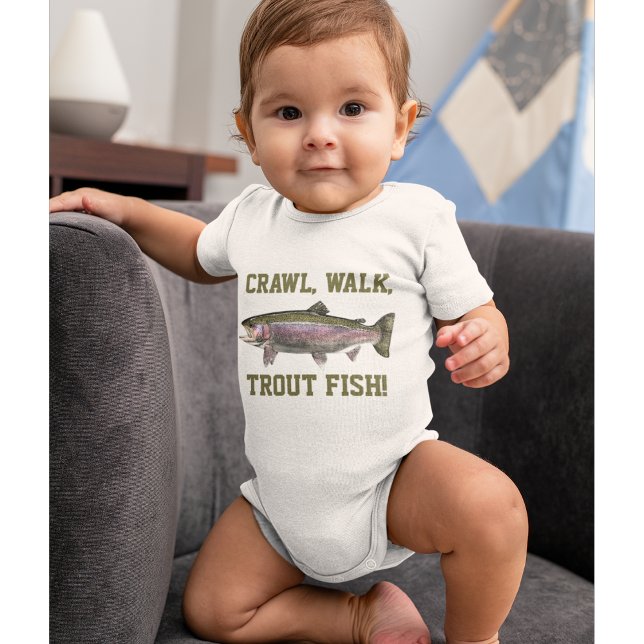 Crawl Walk Trout Fish Funny Baby Fishing Baby Baby Bodysuit (Creator Uploaded)