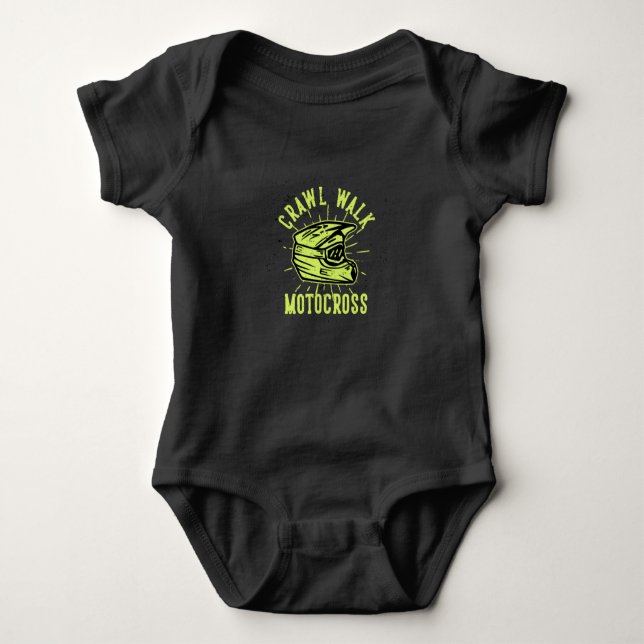 crawl walk with motocross helmet baby bodysuit (Front)