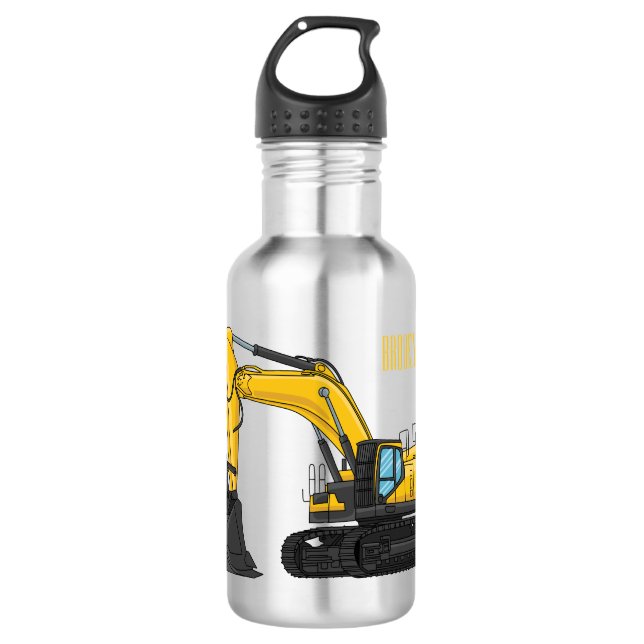 Crawler excavator cartoon illustration  532 ml water bottle (Front)