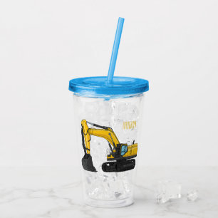 Crawler excavator cartoon illustration acrylic tumbler