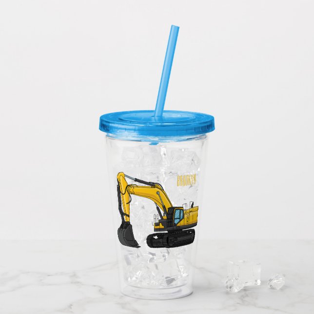 Crawler excavator cartoon illustration acrylic tumbler (Back Ice)