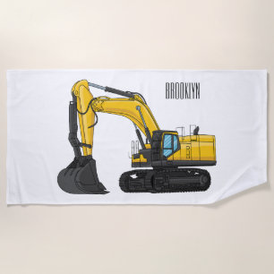 Crawler excavator cartoon illustration beach towel