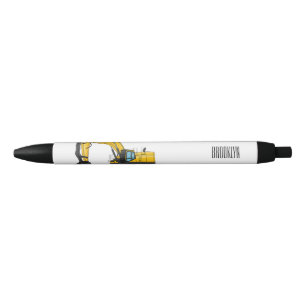 Crawler excavator cartoon illustration black ink pen