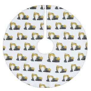 Crawler excavator cartoon illustration brushed polyester tree skirt
