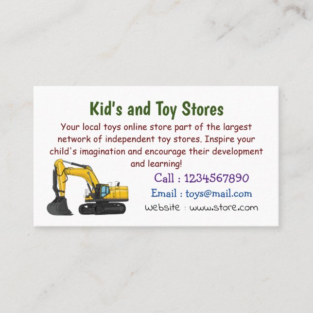 Crawler excavator cartoon illustration business card (Front)