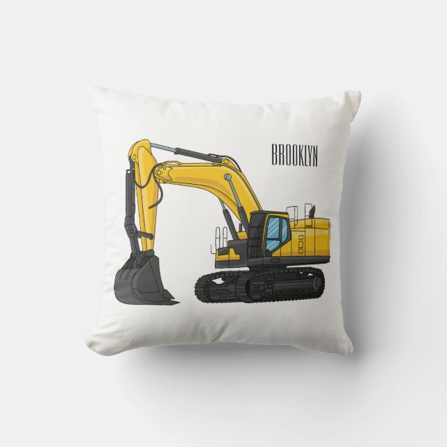 Crawler excavator cartoon illustration cushion (Front)
