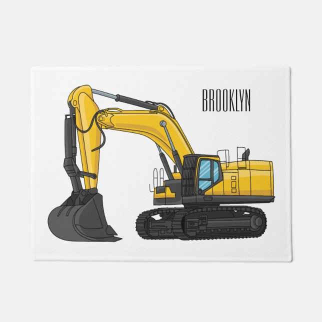 Crawler excavator cartoon illustration doormat (Front)
