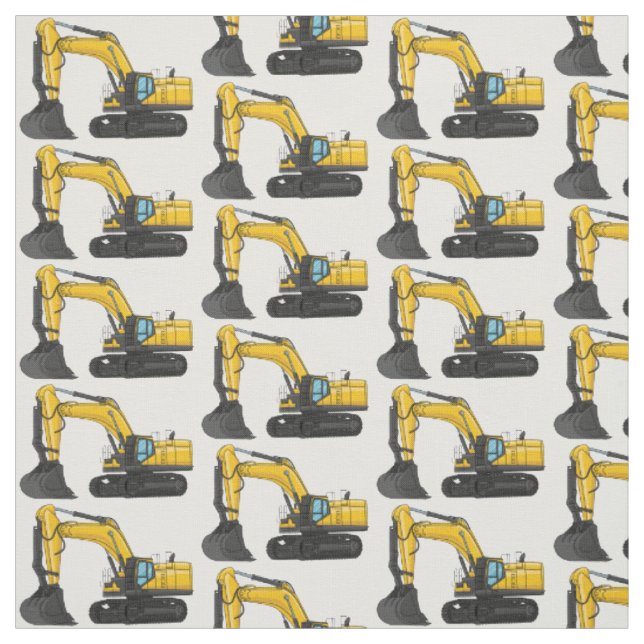 Crawler excavator cartoon illustration fabric (Swatch)
