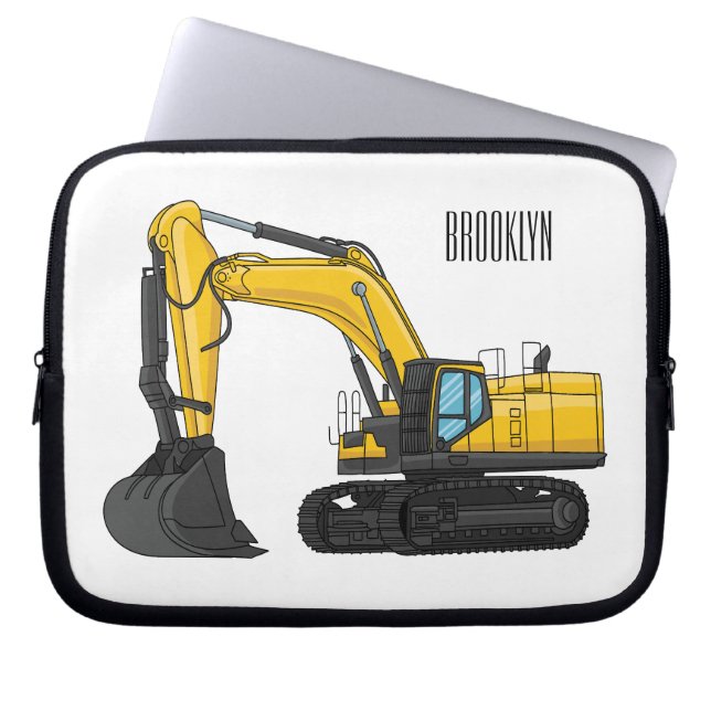 Crawler excavator cartoon illustration laptop sleeve (Front)