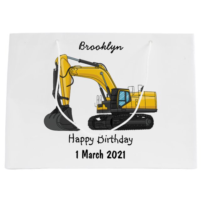 Crawler excavator cartoon illustration large gift bag (Front)