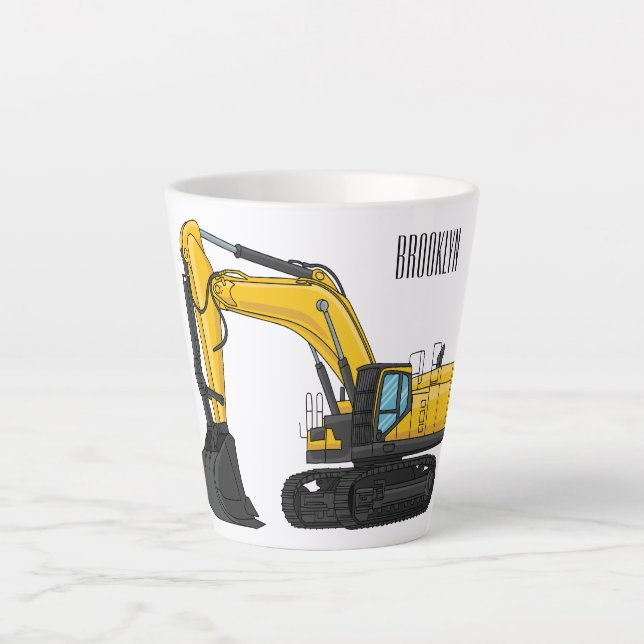 Crawler excavator cartoon illustration latte mug (Front)