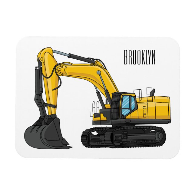 Crawler excavator cartoon illustration magnet (Horizontal)