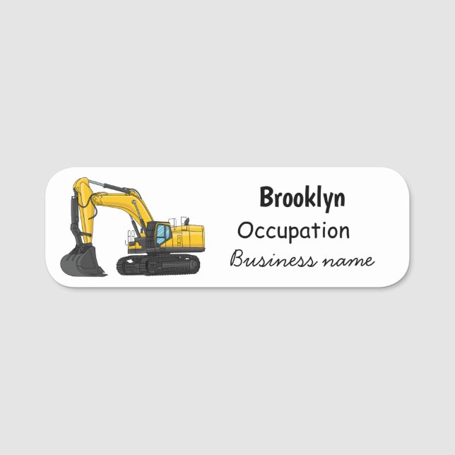 Crawler excavator cartoon illustration name tag (Front)