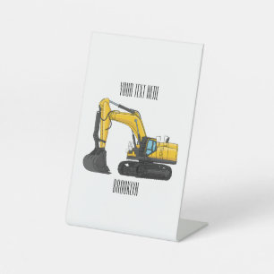 Crawler excavator cartoon illustration pedestal sign