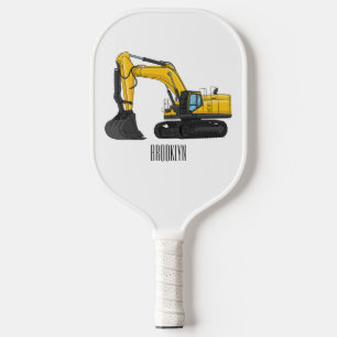 Crawler excavator cartoon illustration pickleball paddle