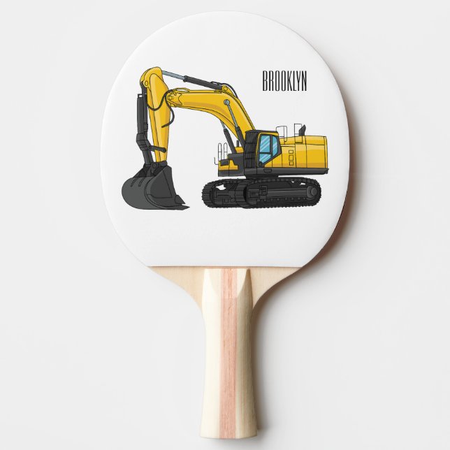 Crawler excavator cartoon illustration ping pong paddle (Front)