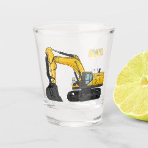 Crawler excavator cartoon illustration shot glass