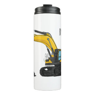 Crawler excavator cartoon illustration thermal tumbler