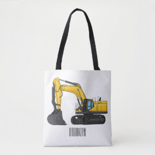 Crawler excavator cartoon illustration tote bag