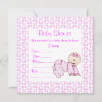 CRAWLING BABY BABY SHOWER INVITATION PINK