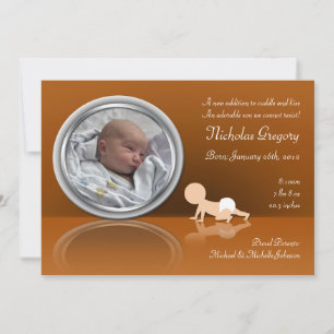 Crawling Baby Reflection Birth Announcements