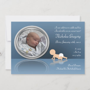 Crawling Baby Reflection Birth Announcements