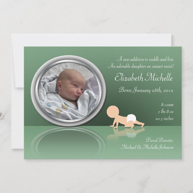 Crawling Baby Reflection Birth Announcements (Front)