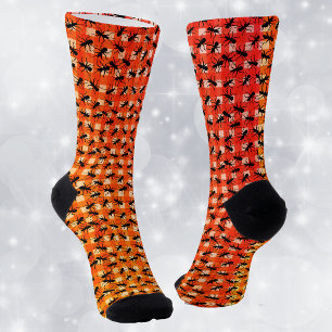 Crawling Black Ants on Red White Picnic Tablecloth Socks