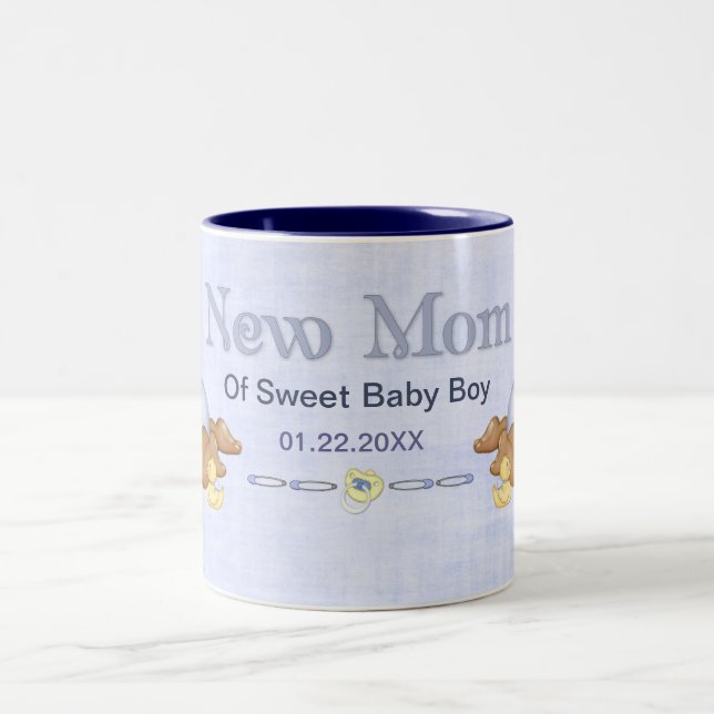 Crawling Teddy - New Mum of Boy - Customise Two-Tone Coffee Mug (Center)