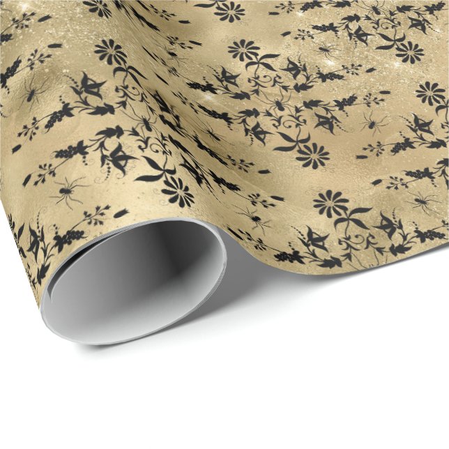 Crawly Spider Floral Halloween Pattern Wrapping Paper (Roll Corner)