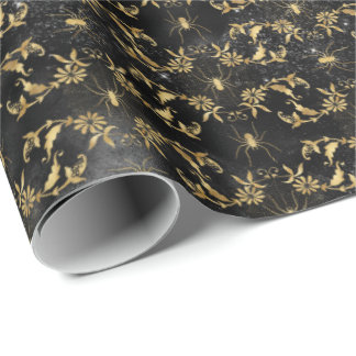 Crawly Spider Floral Halloween Pattern Wrapping Paper