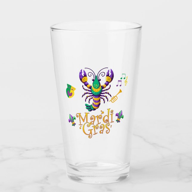 Crayfish Fleur de lis Mardi Gras  Glass (Front)