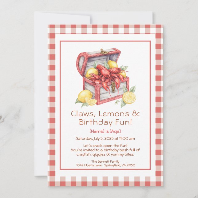 Crayfish & Lemon Treasure Chest Birthday  Invitation (Front)