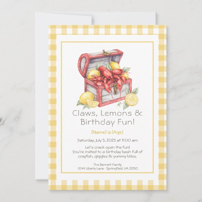 Crayfish & Lemon Treasure Chest Birthday  Invitation (Front)