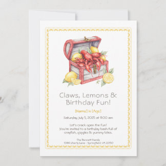 Crayfish & Lemon Treasure Chest Birthday Invitation