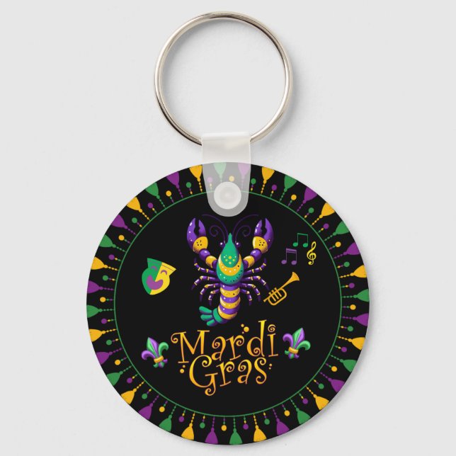 Crayfish/trumpet/mask/fleur de lis Mardi Gras  Key Ring (Front)