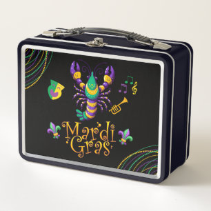 Crayfish/trumpet/mask/fleur de lis Mardi Gras  Metal Lunch Box